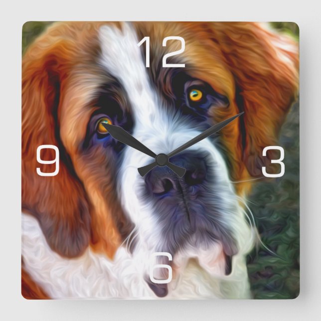 St Bernard Dog Painting Square Wall Clock (Front)