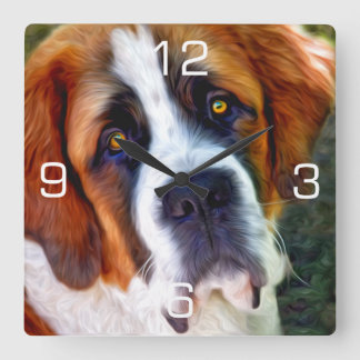 St Bernard Dog Painting Square Wall Clock