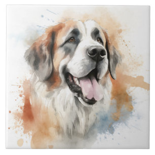 St. Bernard Dog, Watercolor Ceramic Tile