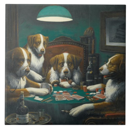 St Bernard Dogs Playing Poker Ceramic Tile