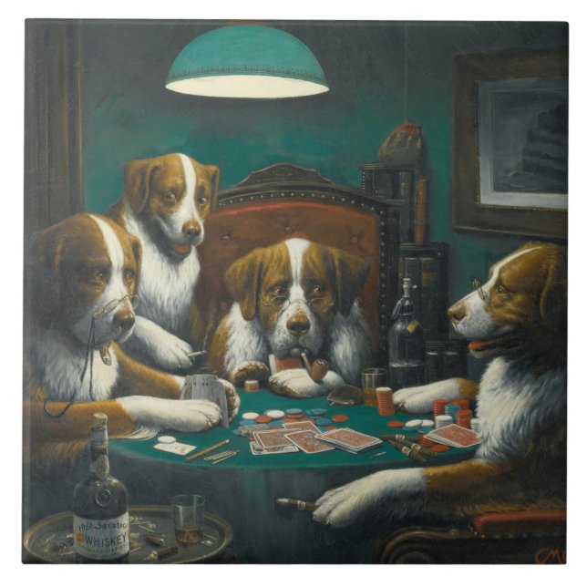 St Bernard Dogs Playing Poker Ceramic Tile (Front)