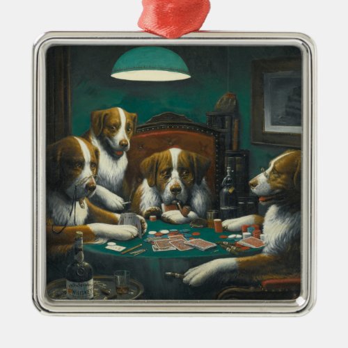 St Bernard Dogs Playing Poker Kitsch Animal Art Metal Ornament