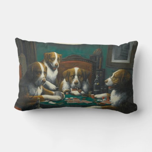 St Bernard Dogs Playing Poker Lumbar Pillow