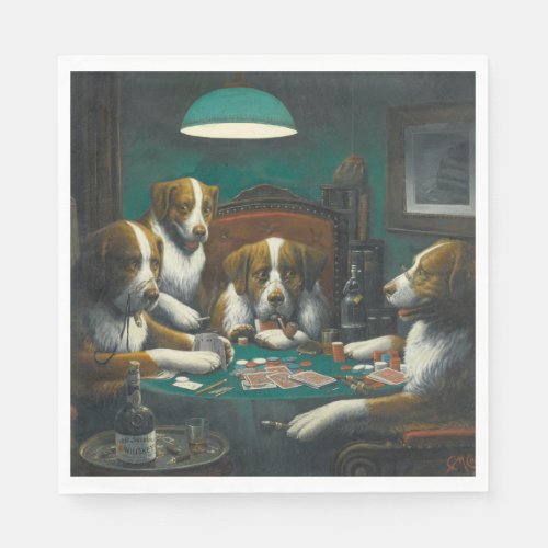 St Bernard Dogs Playing Poker Retro Animal Art Napkins