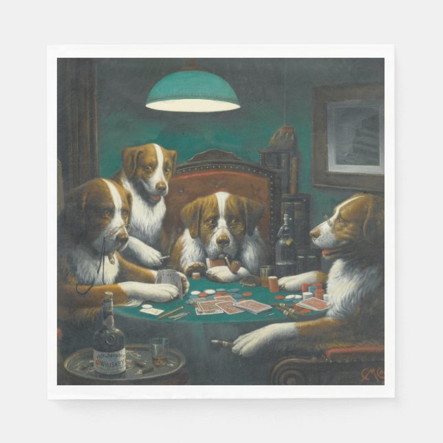 St Bernard Dogs Playing Poker (Retro Animal Art) Napkins (Front)