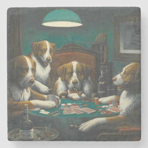 St Bernard Dogs Playing Poker Stone Coaster