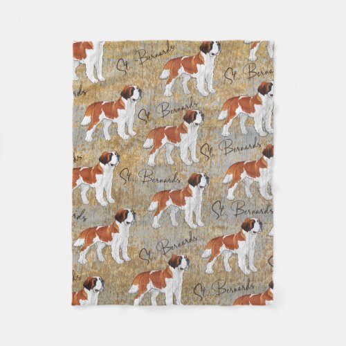 St Bernard Dogs with a Rustic Textured Background Fleece Blanket