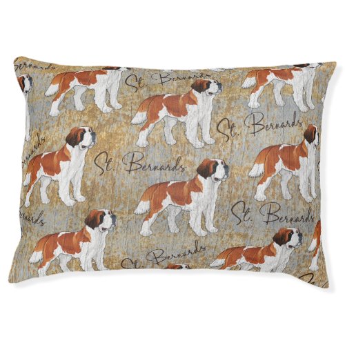 St Bernard Dogs with a Rustic Textured Background Pet Bed