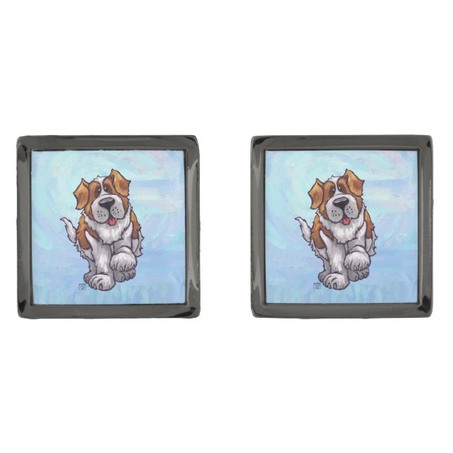 St. Bernard Gifts & Accessories Gunmetal Finish Cufflinks (Front)
