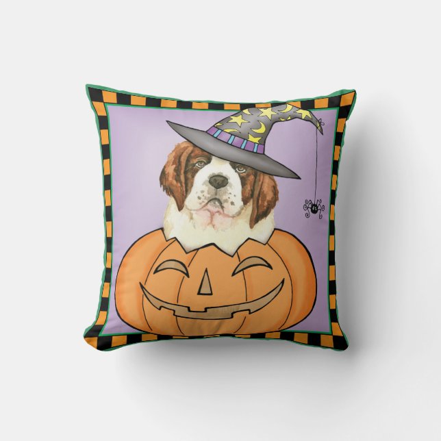 St. Bernard Halloween Throw Pillow (Front)