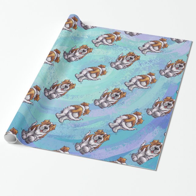 St. Bernard Heads and Tails Patterns Wrapping Paper (Unrolled)