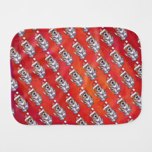 St Bernard in Hat Pattern On Red Baby Burp Cloth