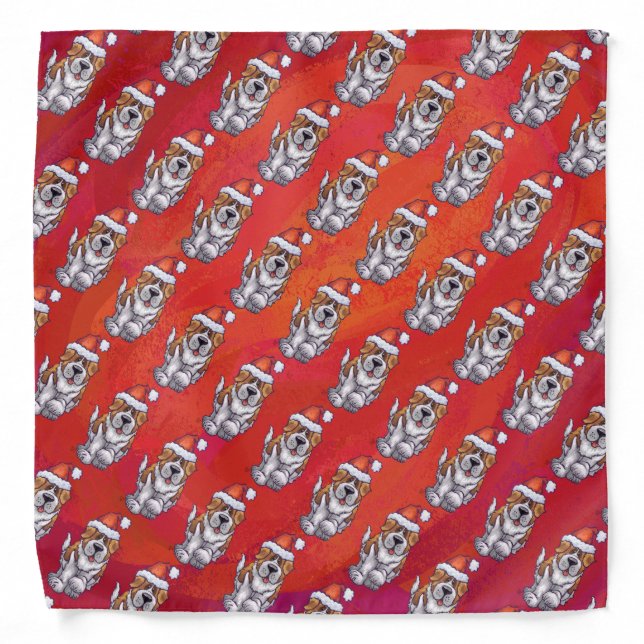 St. Bernard in Hat Pattern On Red Bandana (Front)