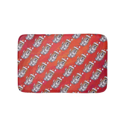 St Bernard in Hat Pattern On Red Bath Mat