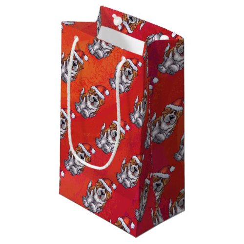 St Bernard in Hat Pattern On Red Small Gift Bag