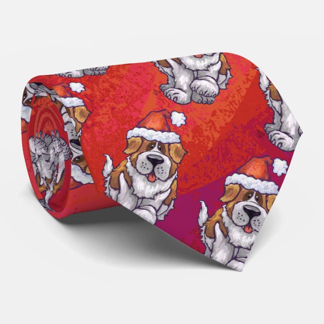 St. Bernard in Hat Pattern On Red Tie (Rolled)