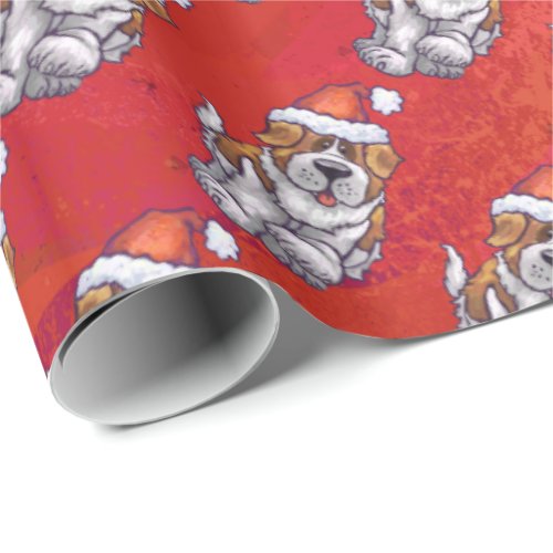 St Bernard in Hat Pattern On Red Wrapping Paper