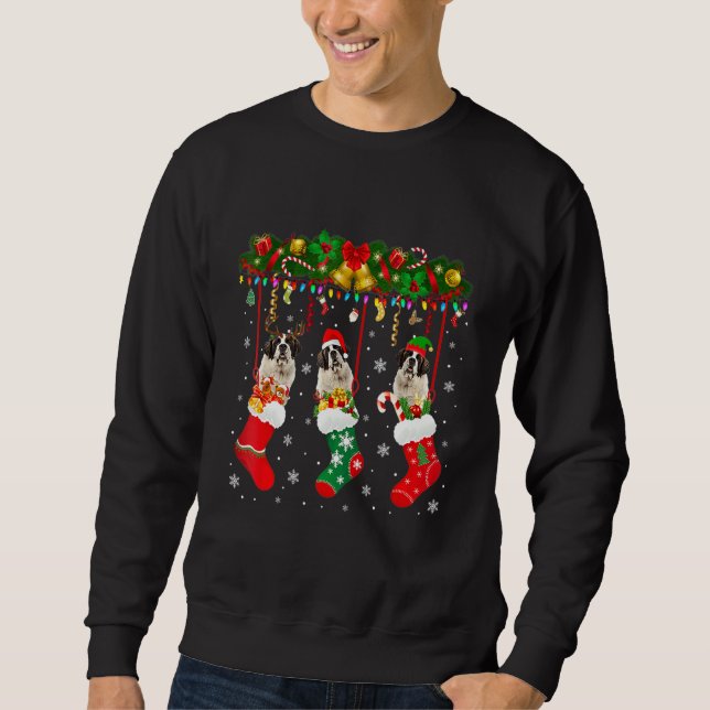 St Bernard In Sock Xmas Reindeer Santa Elf Dog Sweatshirt (Front)