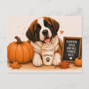 St Bernard Inviting Pumpkin Spice Puppaccino Postcard