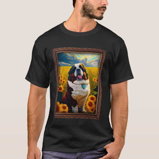 St Bernard Painting Sunflower Flower Mom Women Flo T-Shirt (Front)