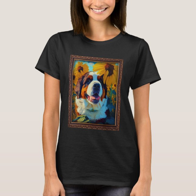 St Bernard Painting Sunflower Flower Mom Women Flo T-Shirt (Front)