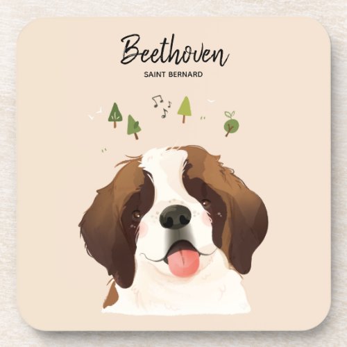 St Bernard Pet Dog Illustration Portrait Beverage Coaster