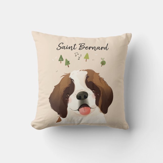 St. Bernard Pet Dog Illustration Portrait Throw Pillow (Front)