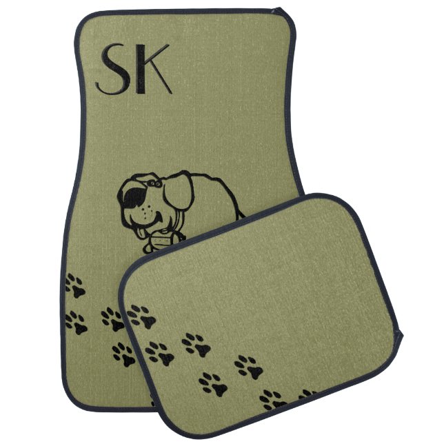 St Bernard Prints Monogram Green Car Floor Mats (Set)