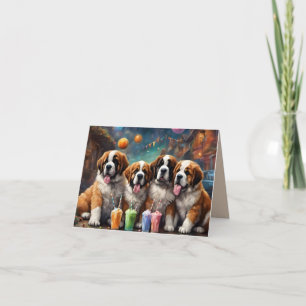 St Bernard Puppies and Milkshakes Birthday Card