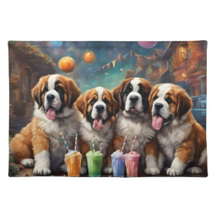 St Bernard Puppies and Milkshakes Cloth Placemat