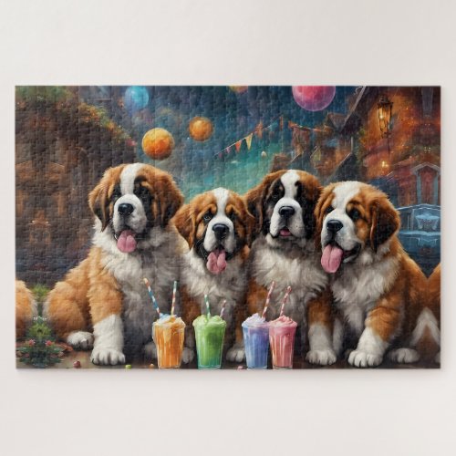 St Bernard Puppies and Milkshakes Jigsaw Puzzle