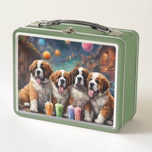 St Bernard Puppies and Milkshakes Metal Lunch Box