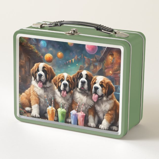 St Bernard Puppies and Milkshakes Metal Lunch Box (Front)