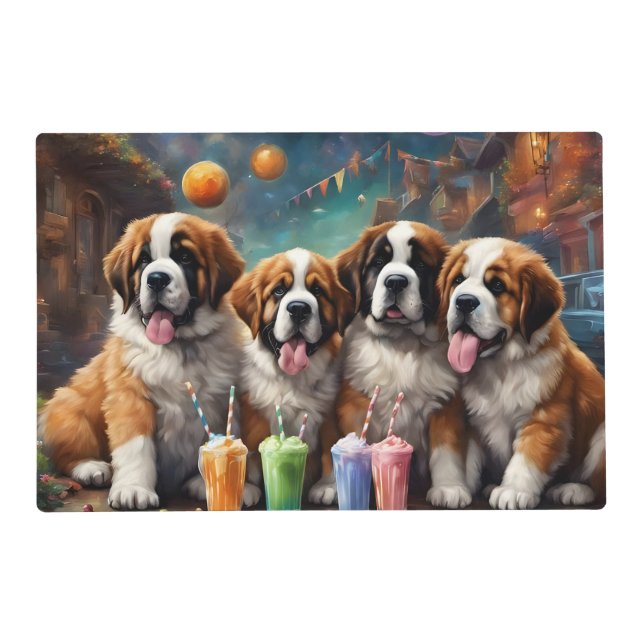 St Bernard Puppies and Milkshakes Placemat (Front)