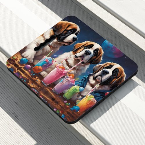 St Bernard Puppies Party and Milkshakes Seat Cushion