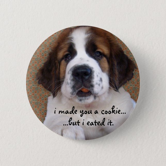 St Bernard Puppy Cookie Pinback Button (Front)