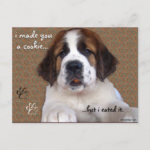 St Bernard Puppy Cookie Postcard