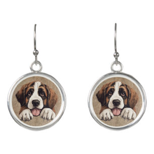 St. Bernard Puppy Dog Pet Jewelry Earrings