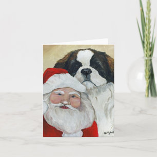 St Bernard & Santa Dog Art Christmas Greeting Card