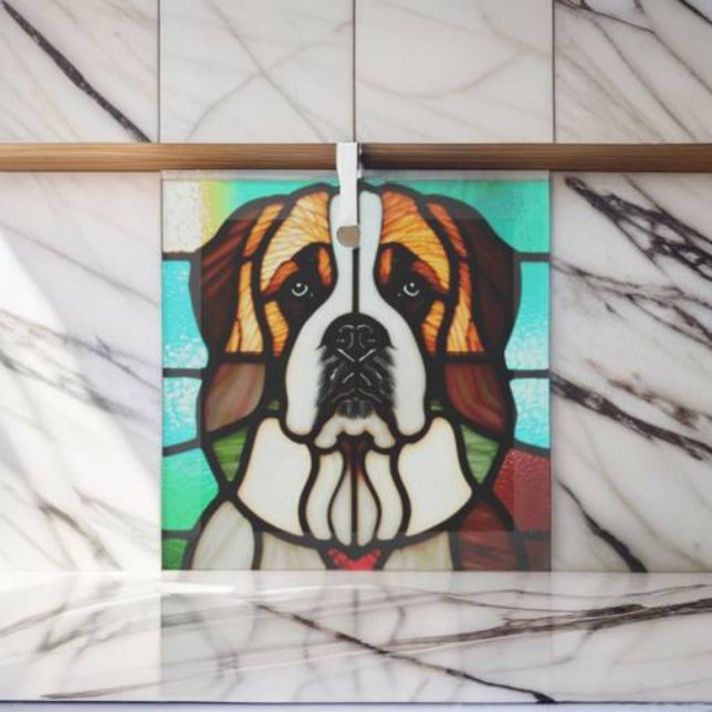St. Bernard "Stained Glass"  Glass Ornament (Creator Uploaded)