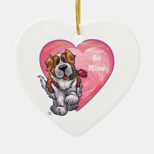 St. Bernard Valentine's Day Ceramic Ornament
