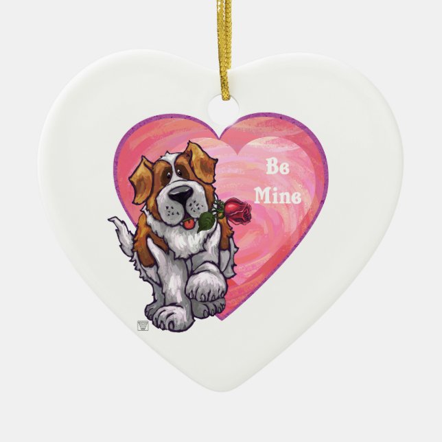 St. Bernard Valentine's Day Ceramic Ornament (Front)