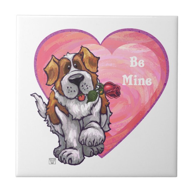 St. Bernard Valentine's Day Ceramic Tile (Front)