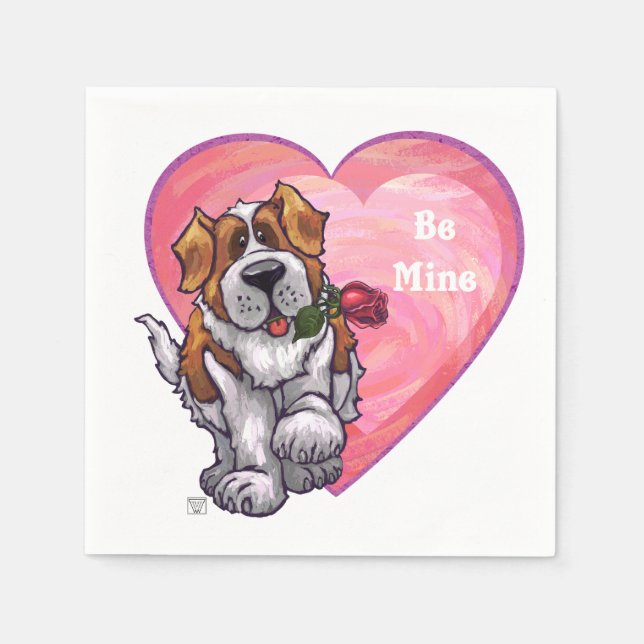 St. Bernard Valentine's Day Paper Napkins (Front)