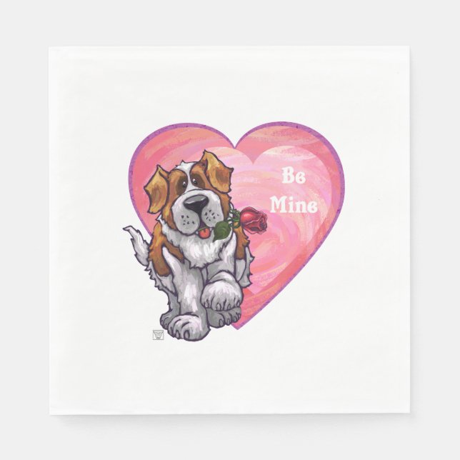 St. Bernard Valentine's Day Paper Napkins (Front)