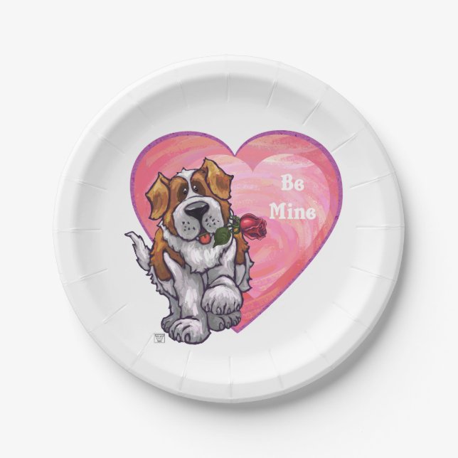 St. Bernard Valentine's Day Paper Plates (Front)