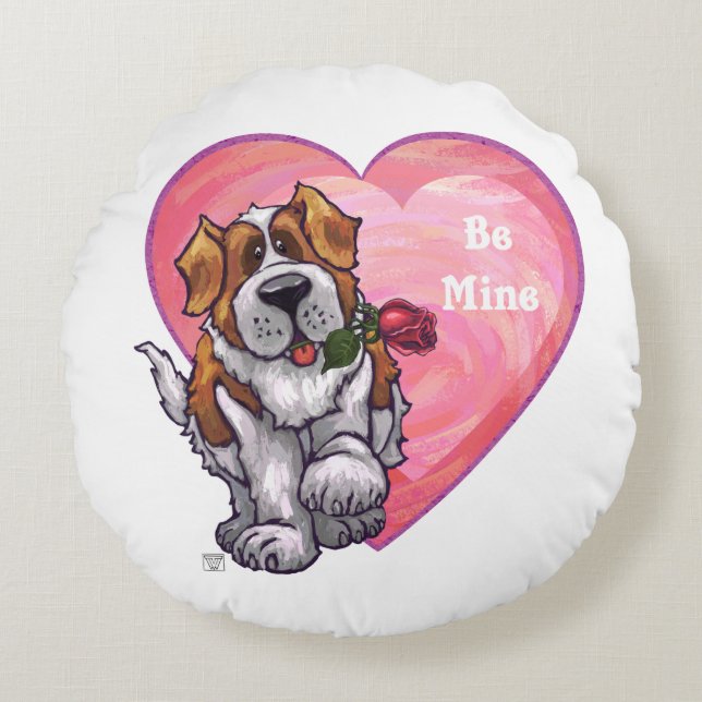 St. Bernard Valentine's Day Round Pillow (Front)