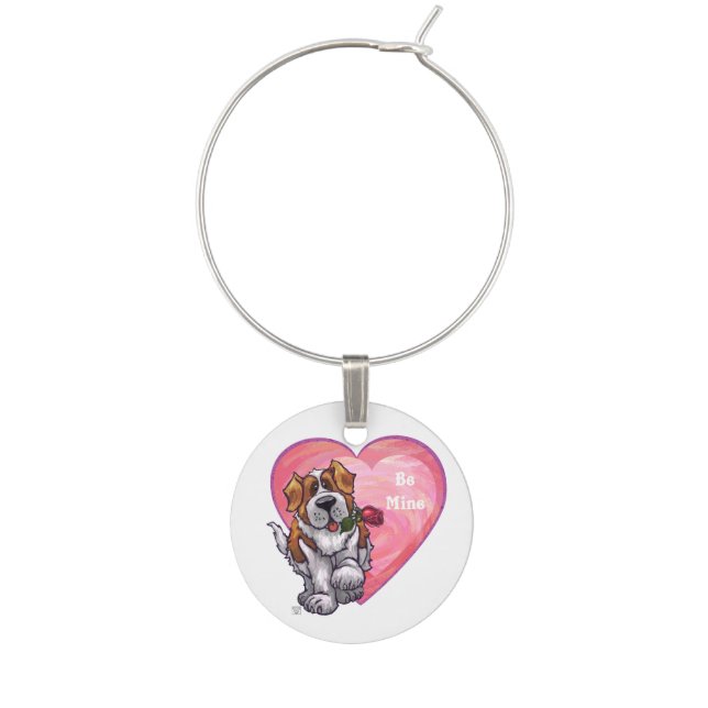 St. Bernard Valentine's Day Wine Charm (Front)