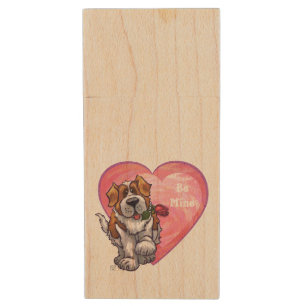 St. Bernard Valentine's Day Wood USB Flash Drive