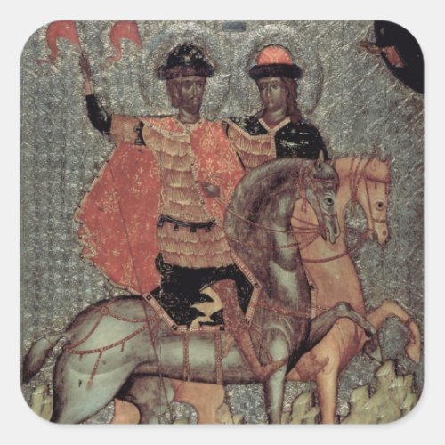 St Boris and St Gleb Mounted c1377 Square Sticker